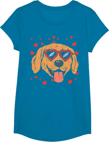 Vista 86 de Golden Retriever cara corazón gafas día de San Valentín perro regalo camiseta Negro