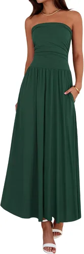 Vista 13 de BTFBM Vestidos largos de verano para mujer, vestido sin tirantes Marrón