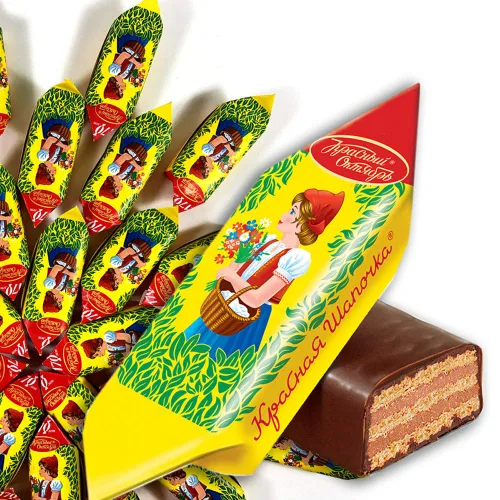 Vista 7 de Krasnaya Shapochka Caperucita Roja, Caramelo Praliné con Obleas y Chocolate, Dulces Clásicos Rusos de Red October (17.64 oz)