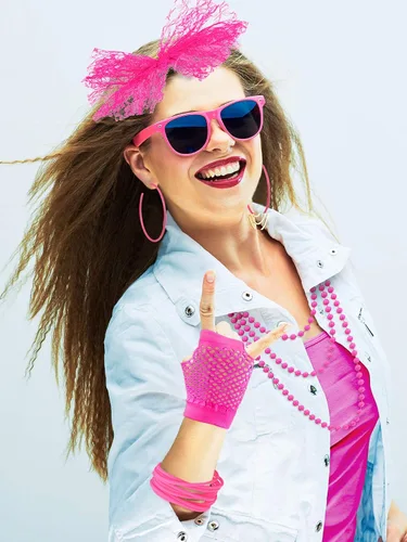 Vista 4 de 80s Fancy Dress Costume Accessories Lace Headband Earrings Fishnet Gloves Necklace Bracelet for 80s Retro Party