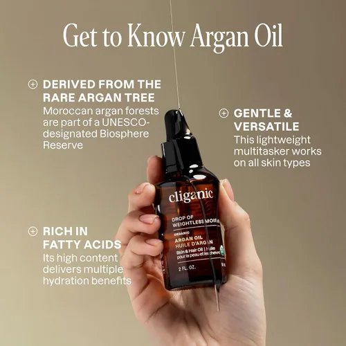 Vista 3 de Cliganic Aceite de argán orgánico, 100% puro (1 onza), para cabello, cara y piel Aceite portador prensado en frío