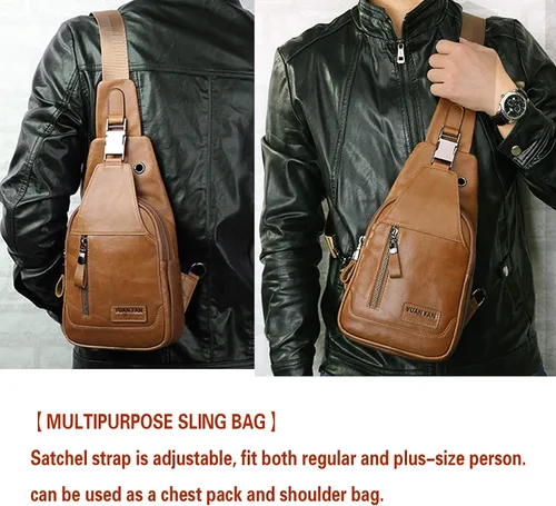 Vista 4 de Bolso bandolera de cuero para hombre, bolso de pecho, bolso de mensajero, bolso de hombro pequeño