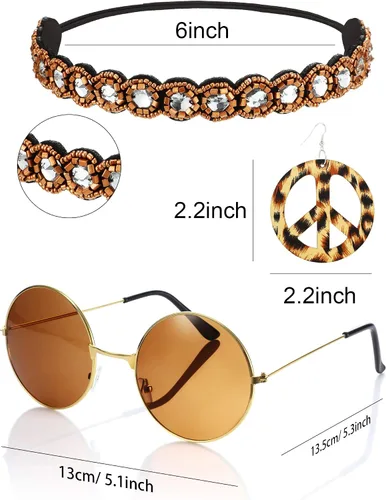 Vista 3 de Conjunto hippie de 4 piezas para mujer chaleco de pelo sintético con flequillos de ante