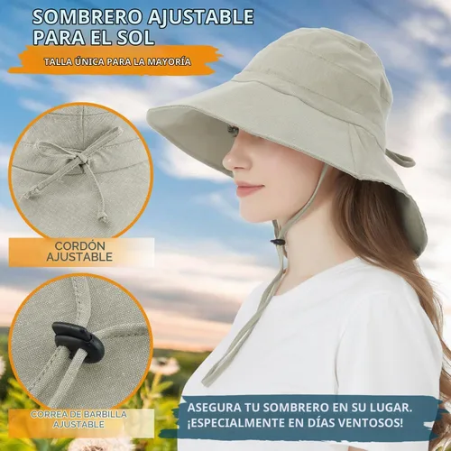 Vista 4 de Women's Cotton Sun Hat with Neck Flap, UV Protection Wide Brim Outdoor Hat Caqui