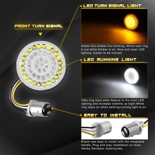 Vista 2 de NTHREEAUTO Panel de luces LED de señales de giro delanteras de bala ahumada, compatible con Harley Dyna Road Street Glide Road King Iron 883 Street