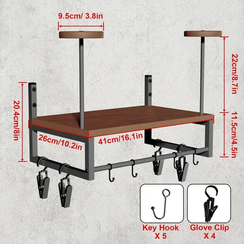 Vista 5 de Soporte de pared para casco, estante retro para casco con tabla de madera, 2 soportes para casco para almacenamiento de equipo de motocicleta