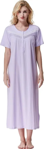 Vista 10 de Keyocean - Camisones para mujer, suaves, 100% algodón, mangas cortas, cómodas, camisolas de dormir para damas Floral azul