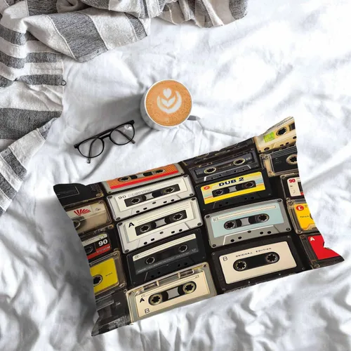 Vista 7 de Mugod Funda de almohada decorativa de los años 80 con cintas de plástico de cassette de audio retro, funda de almohada para hombres y mujeres