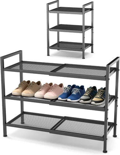 Vista 11 de Zapatero de 2 niveles, zapatero expandible para armario, organizador de zapatos ajustable para entrada, organizador de almacenamiento de zapatos