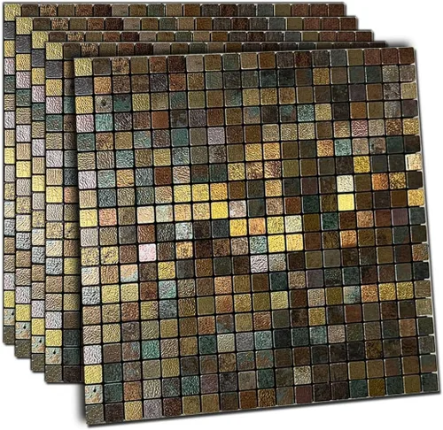 Vista 7 de XUANINY Azulejos Adhesivos de Pared para Cocina, Baño, Chimenea, Mosaico de Aluminio Metálico Autoadhesivo (12"x12") (5, Estampado Amarillo y Verde)