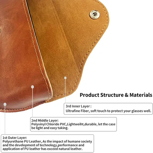 Vista 6 de Portable Leather Glasses Case,Flexible Sunglasses Pouch Slim Case for Women Men Horizontal Eyeglass Case