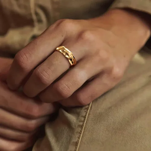 Vista 2 de MYEARS Anillo de oro para mujer, anillo de oro de 14 quilates, relleno al vacío, apilado, simple, joyería de dedo, tamaño 6-8