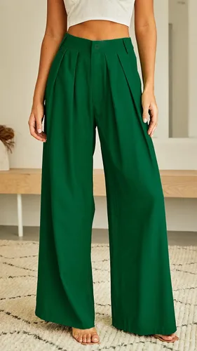 Vista 5 de Pantalones palazzo de cintura alta para mujer, estilo casual, pierna ancha, pantalones de vestir para mujer, pantalones de trabajo con bolsillos