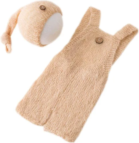 Vista 2 de Vemonllas Accesorios de fotografía para recién nacidos trajes de bebé con sombrero de mohair para sesión de fotos accesorios de punto hecho a mano