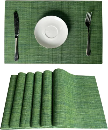 Vista 9 de WAZAIGUR Juego de 4 manteles individuales para mesa de comedor, resistentes al calor, lavables, manteles individuales de vinilo tejido, fáciles