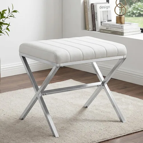 Vista 11 de DUHOME Taburete de Tocador Moderno de Cuero PU - Taburete de Maquillaje Rectangular Asiento de Tocador Acolchado Reposapiés para Sala de Estar, Negro