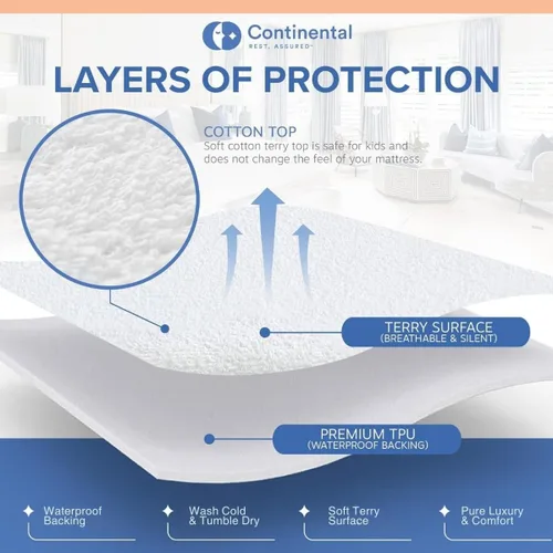 Vista 6 de Continental Bedding Protector de colchón de tela de rizo cómodo y protección impermeable