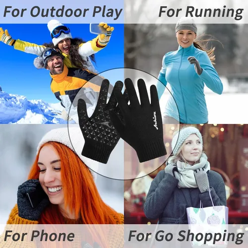 Vista 6 de Achiou - Guantes de invierno, guantes para hombres y mujeres, guantes de correr cálidos para pantalla táctil mejorados con forro térmico de punto