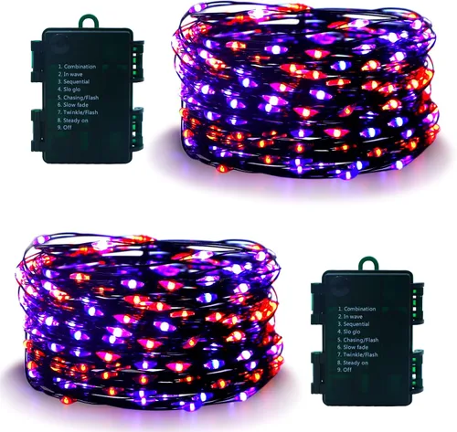 Vista 15 de Tira de 100 luces LED EchoSari, para exteriores, operadas con batería y control remoto (con capacidad de atenuación, temporizador y 8 modos), a