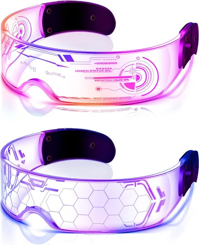 Vista 8 de TOODOO - 2 pares de gafas de visera LED de 7 colores, gafas futuristas, accesorios punk iluminados para disfraz de fiesta Rave