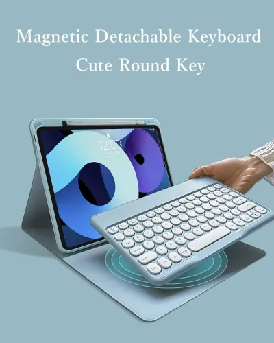 Vista 3 de kaitesi Funda de teclado para iPad de 9ª/8ª/7ª generación de 10.2", teclado Bluetooth inalámbrico desmontable con ratón, funda inteligente tipo