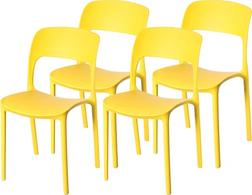 Vista 9 de Silla de comedor moderna de plástico para exteriores con respaldo curvado abierto, color negro