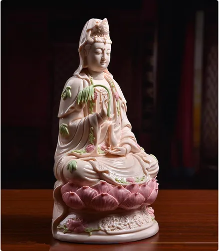 Vista 5 de Estatua de Guan Yin en Lotus – Estatua budista rosa de Kuanyin/Budismo – Los mejores regalos chinos de Feng Shui (11 pulgadas)