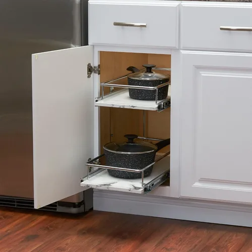 Vista 3 de Household Essentials C53340-1 Glidez mármol sintético - Organizador de armario de cocina de 2 niveles, estantes extraíbles, 22 pulgadas