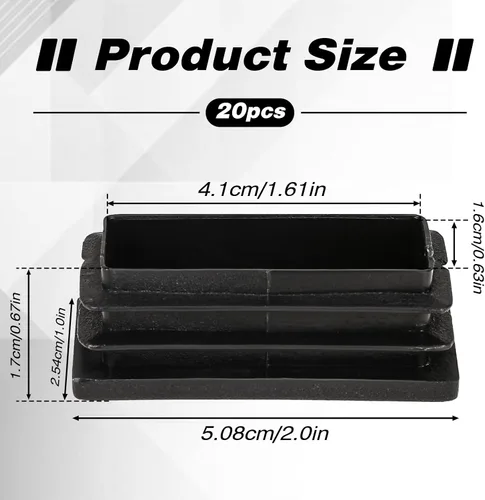Vista 2 de Paquete de 20 tapas de plástico negras de 1 x 2 pulgadas para patas de silla de tubo rectangular