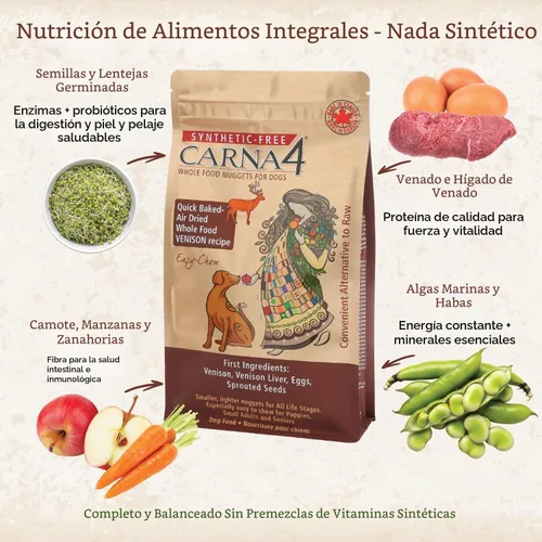 Vista 3 de CARNA4 All Life Stages Easy Chew - Alimento seco para perros con fórmula de venado (2.2 libras, venado)