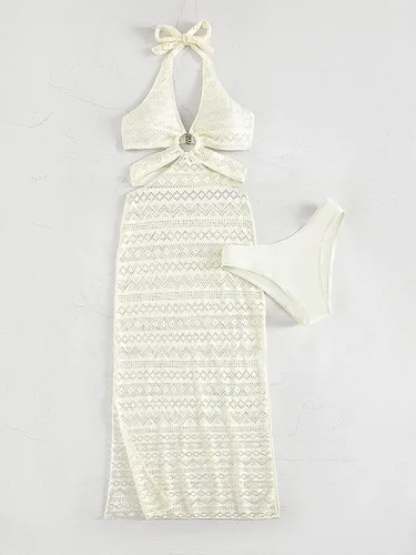 Vista 3 de Verdusa Traje de baño de 2 piezas para mujer con corte halter y parte inferior de bikini