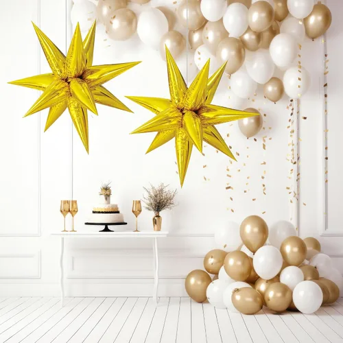 Vista 4 de Globos de papel de aluminio con forma de estrella para cumpleaños, despedida de soltera, compromiso, boda, fiesta, 2 globos grandes dorados Oro