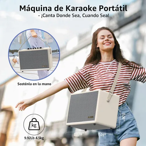 Vista 6 de Altavoz Bluetooth portátil con 2 micrófonos inalámbricos Armario de madera de abedul de graves profundos de 70 W Sistema PA Bluetooth