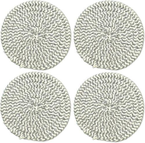 Vista 8 de Elegante posavasos trenzados con cable, juego de 4 (4 pulgadas, redondo, azul)