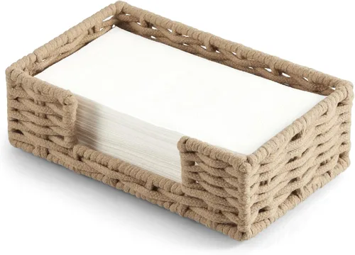Vista 16 de Servilletero para mesa, servilleteros de cuerda de papel tejida para servilletas de papel, servilleteros de mimbre para mesa de cocina, decoración