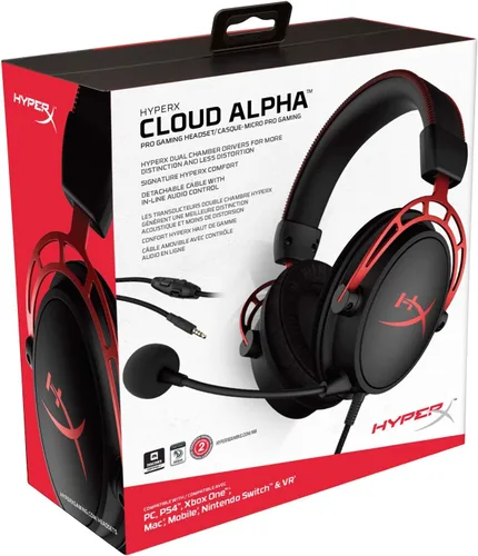 Vista 9 de HyperX Cloud Alpha - Auriculares para juegos controladores de doble cámara marco de aluminio duradero micrófono desmontable funciona con PC PS4 PS4