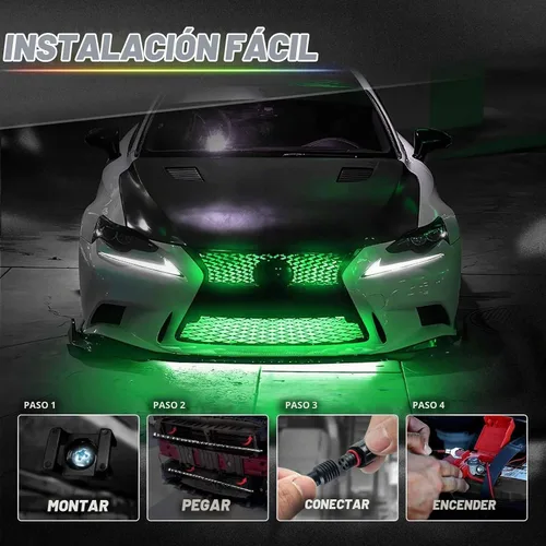 Vista 7 de OPT7 Aura PRO - Kit de iluminación LED Bluetooth de 4 piezas para rejilla Tiras multicolor de 12 pulgadas con SoundSync - Valencia de parrilla