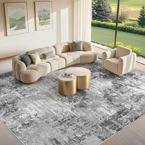 Vista 24 de Tortania Alfombra redonda lavable de 5 pies para sala de estar: Alfombra moderna abstracta neutra grande suave y delgada – Alfombra antideslizante