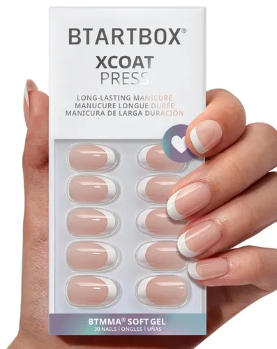 Vista 35 de BTArtbox - Uñas a presión, color crema de vainilla, cuadrado corto, melocotón degradado, 32 unidades 2+ Weeks Wear, Salon-Quality Natural Nails