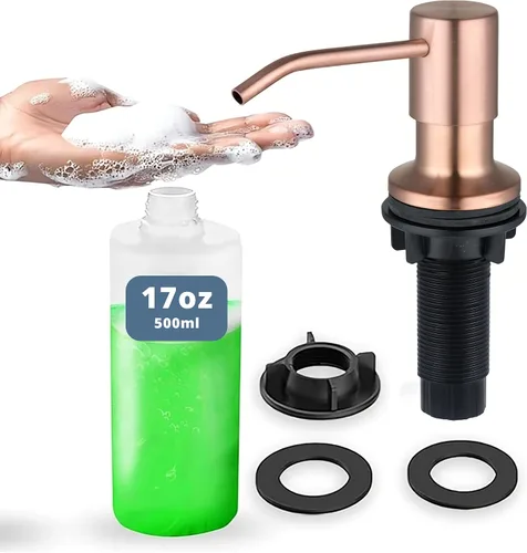Vista 12 de SBEN Juego de dispensador de jabón de cocina empotrado (botella recargable grande de 17 oz incluida) - Dispensador de jabón de acero inoxidable