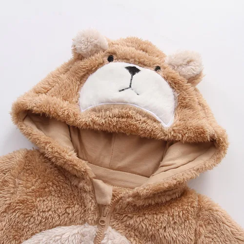 Vista 2 de Mono mullido con capucha para bebé, pelele de forro polar de manga larga con cremallera