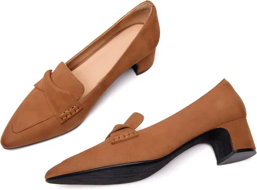 Vista 6 de FEMSTEP Mocasines de tacón bajo para mujer, con puntera puntiaguda, de piel mate, de 1.5 pulgadas