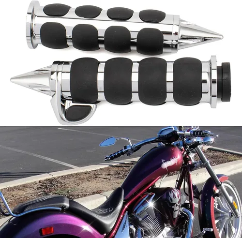 Vista 4 de Motocicleta 1 "mano apretones extremo barra manillar Spike cromo negro aluminio caucho