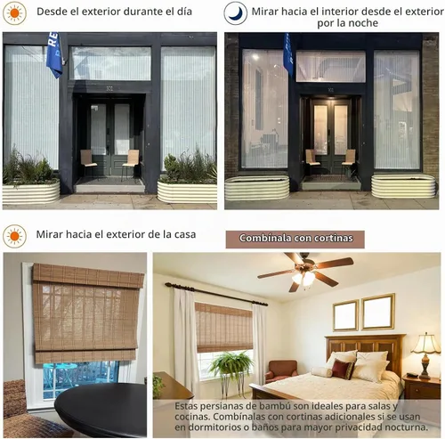 Vista 3 de Sunbox Persiana Romana de Bambú Inalámbrica, Persianas Romanas de Madera Tejida, Persianas de Bambú Natural con Filtrado de Luz para Ventanas Marrón