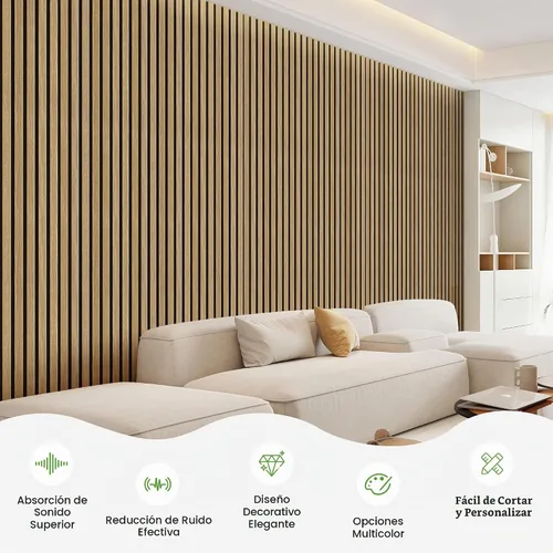 Vista 2 de Paquete de 2 paneles de madera para pared, paneles acústicos de listones de madera de 108 x 11 pulgadas, paneles acústicos para decoración