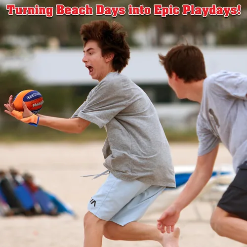Vista 4 de Set de Fútbol Acuático CatchMaster – Pelota Ligera con Doble Cordón + 2 Guantes para Playa, Piscina o Patio – Diversión y Juego Activo para Niños