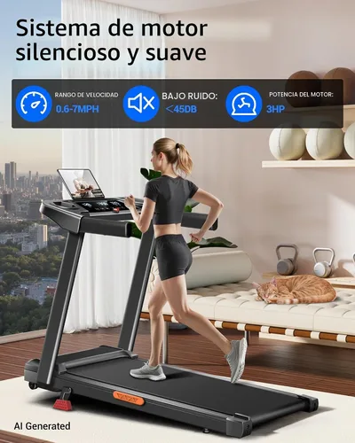 Vista 4 de Cintas de correr inclinadas 15% plegables para el hogar, 12 modos automáticos Cinta de correr con asa, cinta de correr silenciosa de 3.0 HP, tres