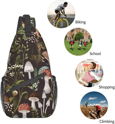 Vista 6 de vbtaroix Bolso bandolera de hongo ligero para mujeres y hombres, mochila de hombro, bolsa de pecho, mochila para viajes, senderismo