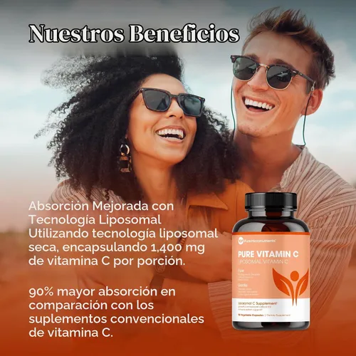 Vista 4 de Pure Micronutrients Vitamina C liposomal pura, suplemento de 1400 mg, 90 cápsulas, píldoras de ácido ascórbico VIT C de alta absorción