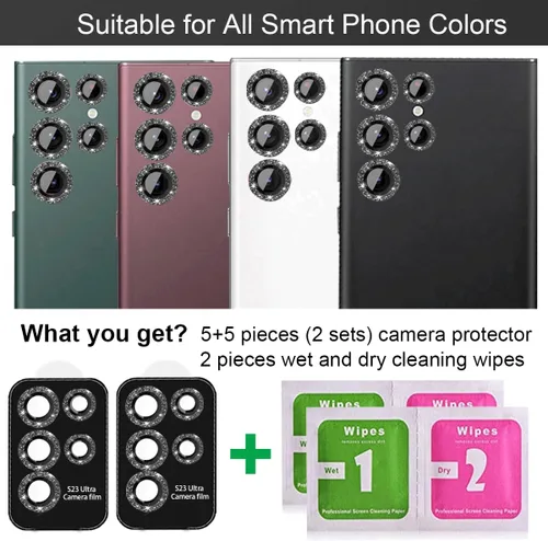 Vista 4 de Paquete de 5+5 protectores de lente de cámara compatibles con Samsung Galaxy S24 Ultra, cubierta de cámara S24 Ultra, accesorios de protector